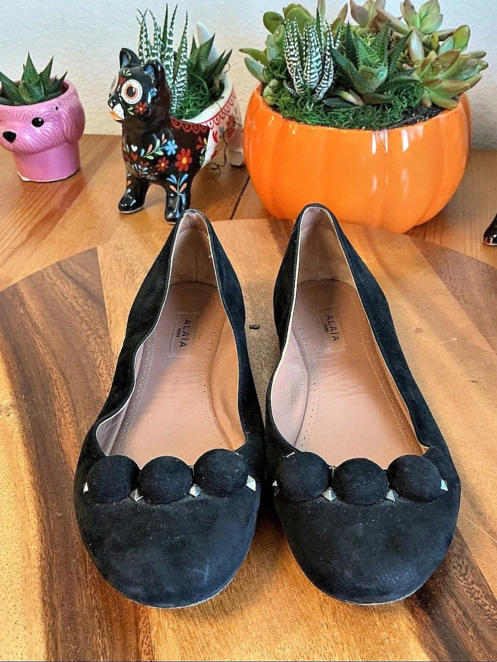 Alaia Black Embellished Suede Wedge Flats EU 361⁄2